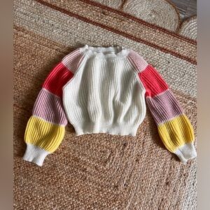 Colorful Kids Sweater with Striped Sleeves